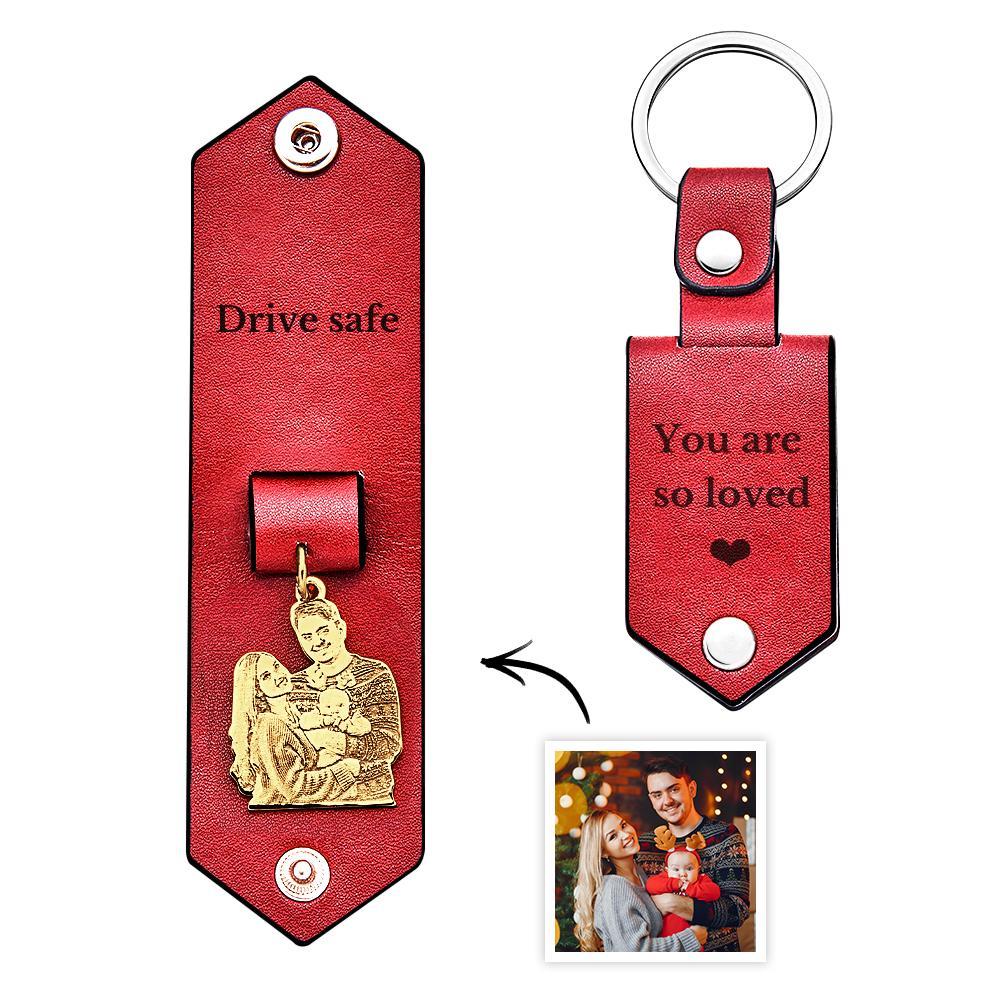 Custom Photo Leather Keychain With Text Annivesary Gifts For Men - soufeelus