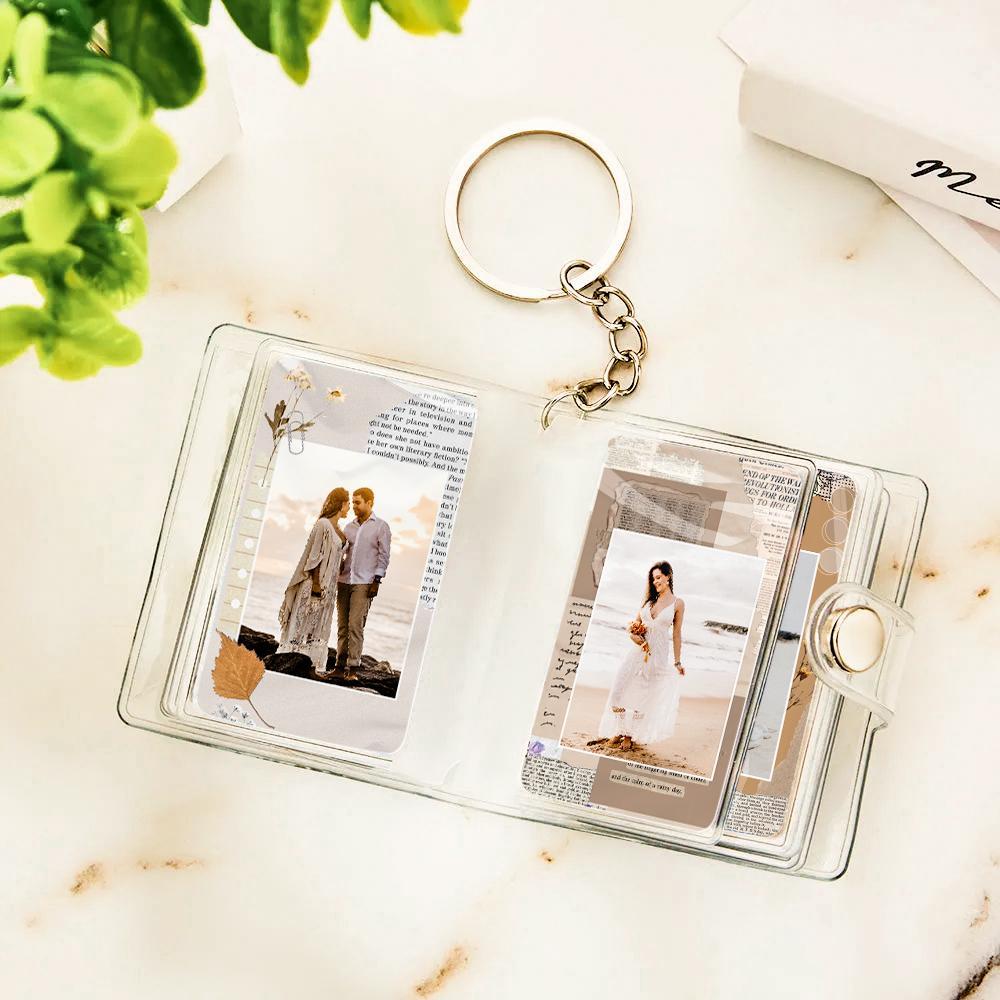 Custom Mini Photo Album Keychain Custom Design Background Photo Plastic Keychain Gift for Her - soufeelus