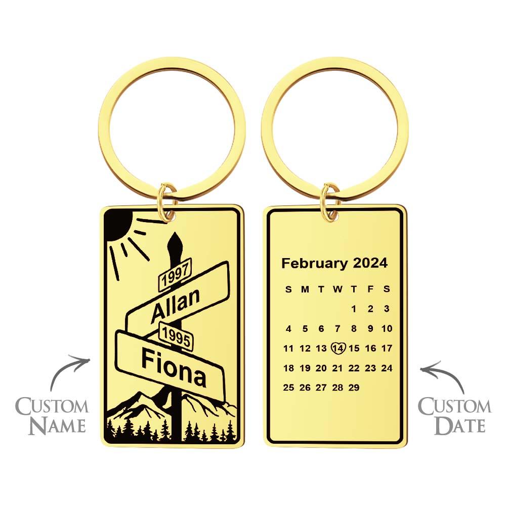 Custom Name Date Street Sign Keychain Personalized Intersection of Love Anniversary Gift For Couples - soufeelus