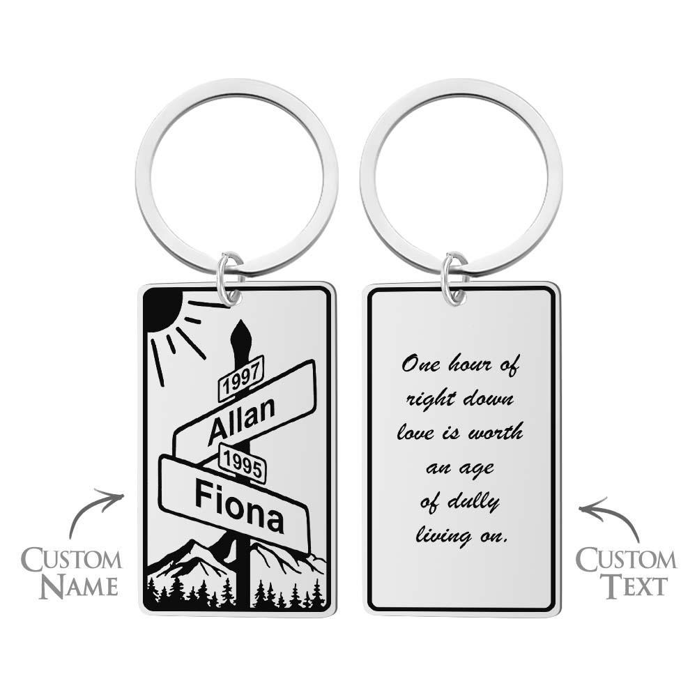Custom Name Text Street Sign Keychain Personalized Intersection of Love Anniversary Gift For Couples - soufeelus