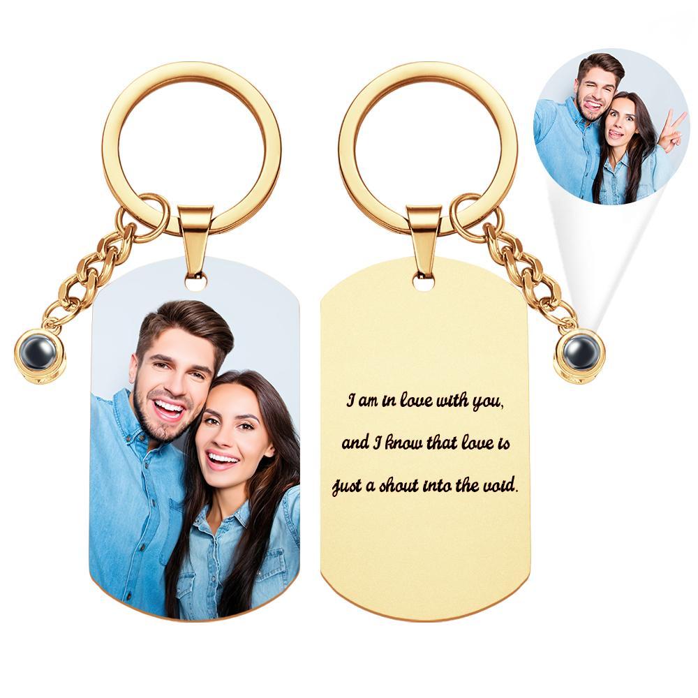 Custom Projection Photo Engraved Keychain Simple Couple Commemorate Gift - soufeelus