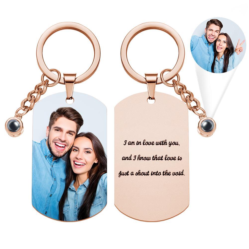 Custom Projection Photo Engraved Keychain Simple Couple Commemorate Gift - soufeelus