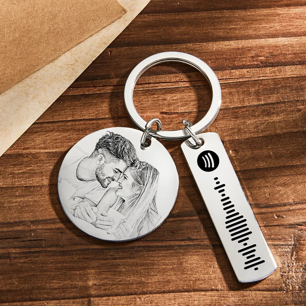 Custom Moon Phase Keychain Photo Spotify Keychain Personalized Stainless Steel Key Chains Valentine's Day Gift - soufeelus