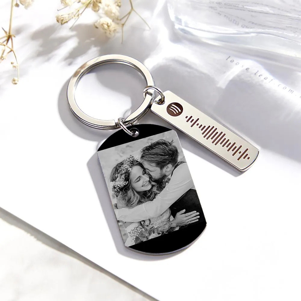 Custom Moon Phase Tag Keychain Personalized Spotify Custom Picture & Music Song Code Couples Photo Keyring Valentine's Day Gift - soufeelus