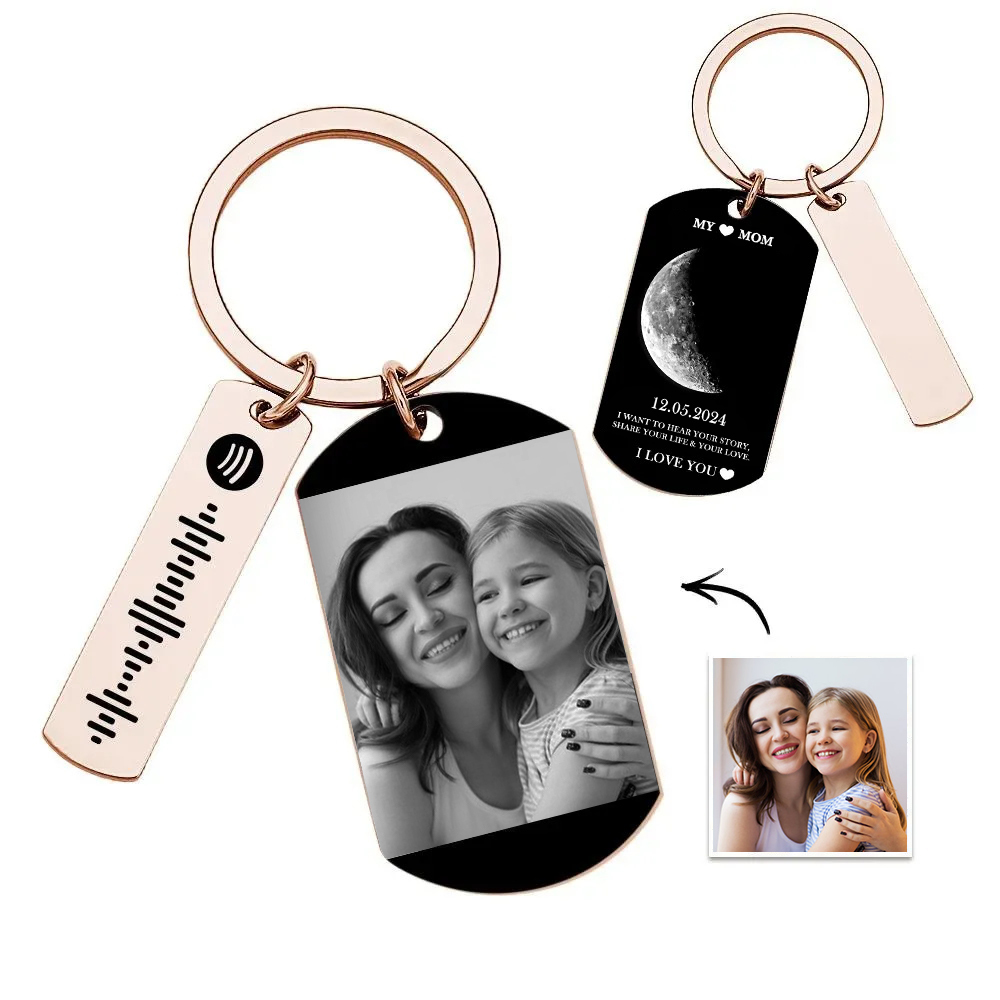 Custom Moon Phase Tag Keychain Personalized Spotify Custom Picture & Music Song Code Couples Photo Keyring Mother's Day Gift - soufeelus