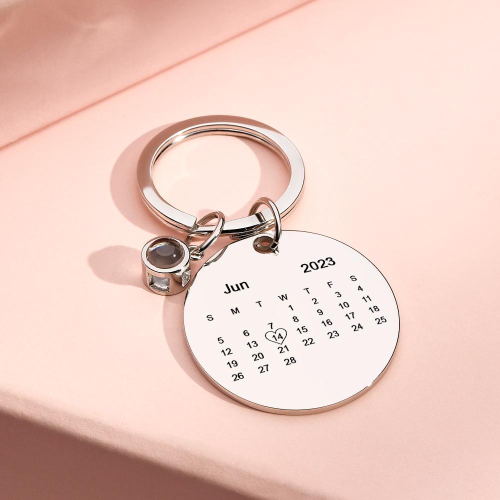 Custom Photo Projection Keychain Personalized Calendar with Text Key Ring - soufeelus