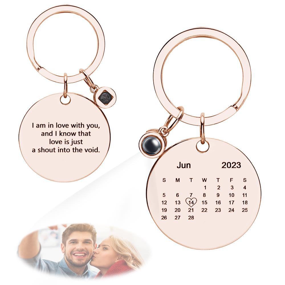 Custom Photo Projection Keychain Personalized Calendar with Text Key Ring - soufeelus