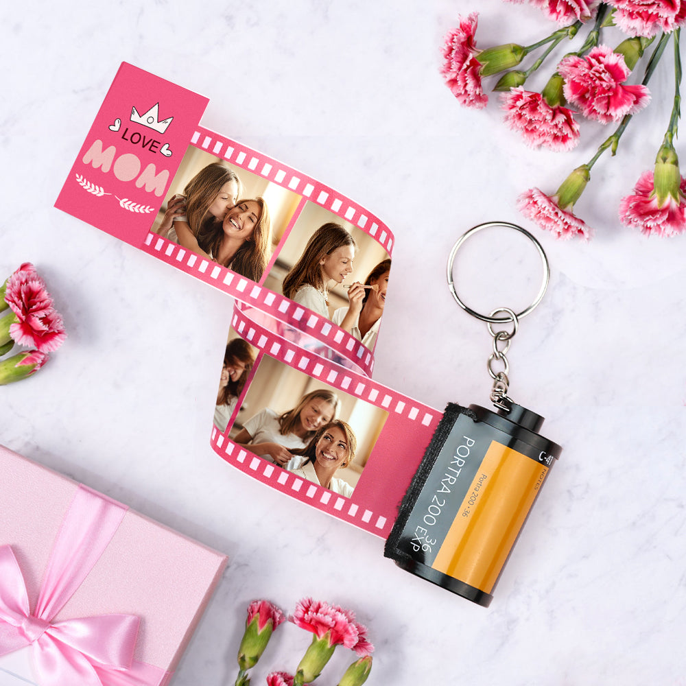 Custom Multiple Photos Film Roll Keychain Heartwarming Camera Keychain Gift For Mom detail