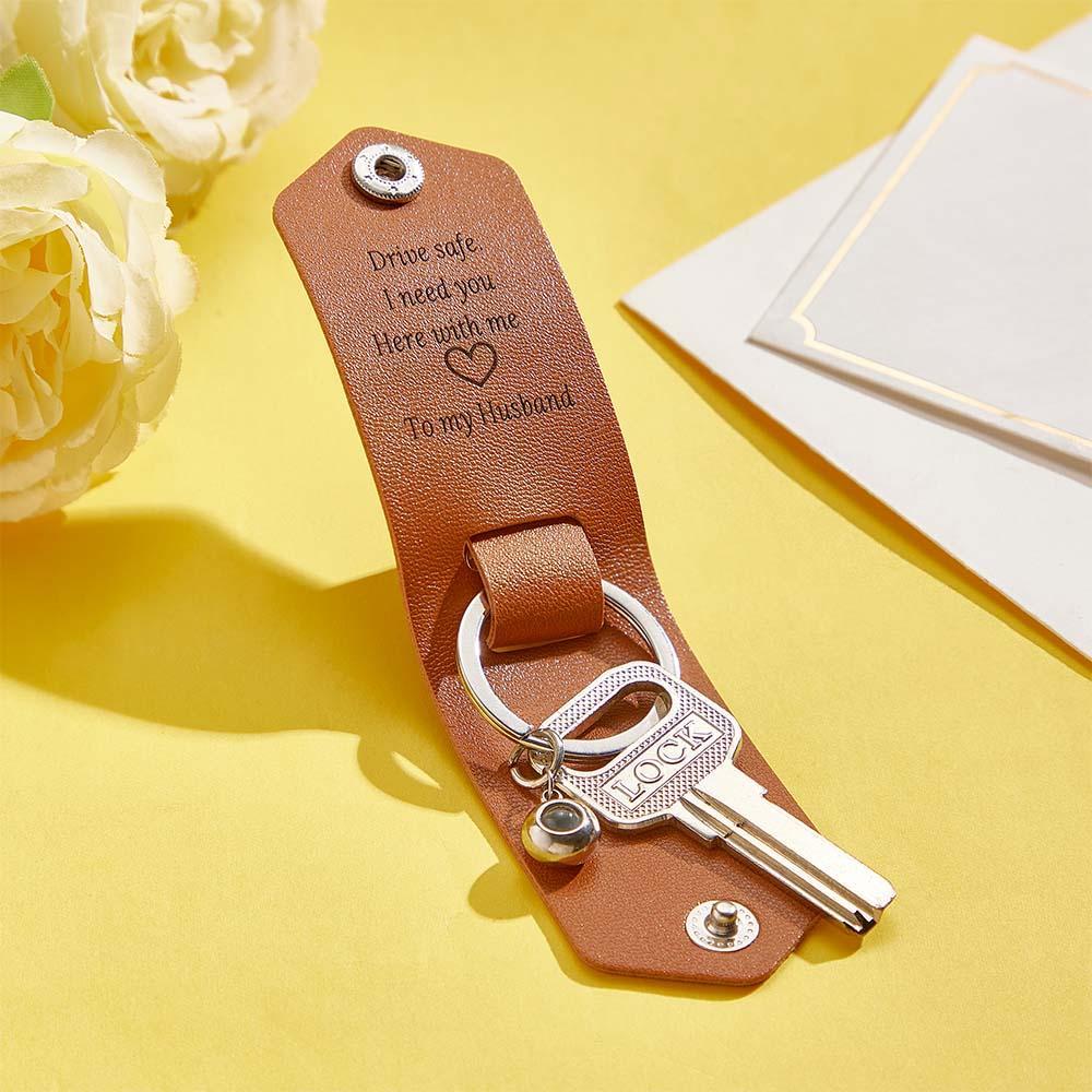 Custom Text Engraved Leather Keychain Personalized Photo Projection Gifts for Him - soufeelus