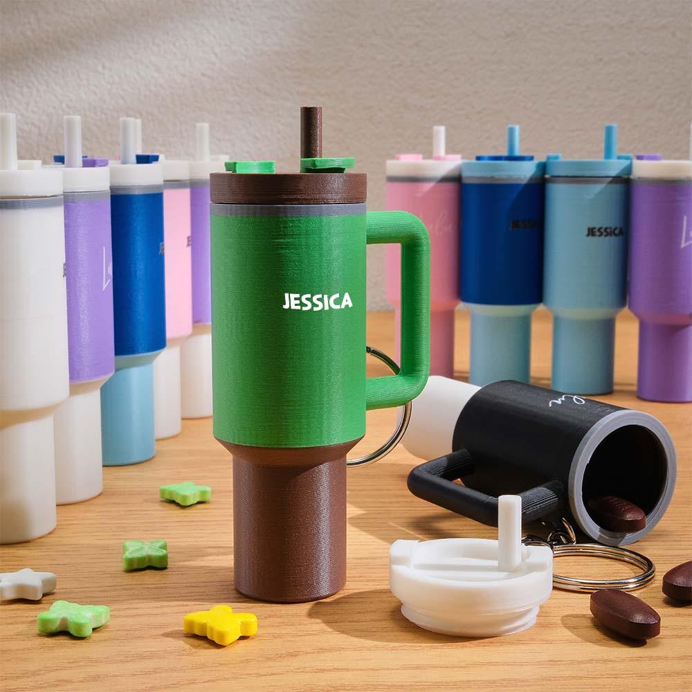 Miniature Tumbler Keychains with Custom Name Portable Pill Box - soufeelus