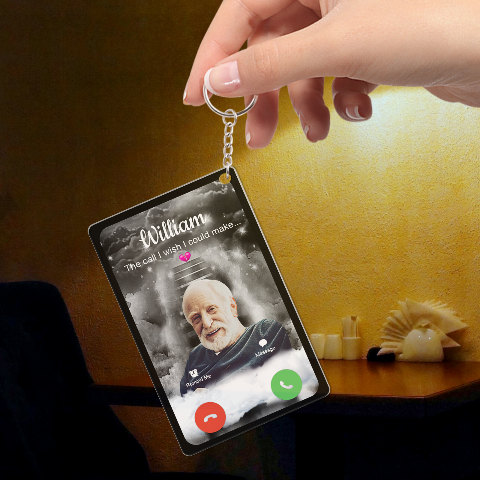 Personalized Acrylic Keychain The Call I Wish I Could Take Memorial Sympathy Gift Remembrance Custom Engraving Photo Keychain detail
