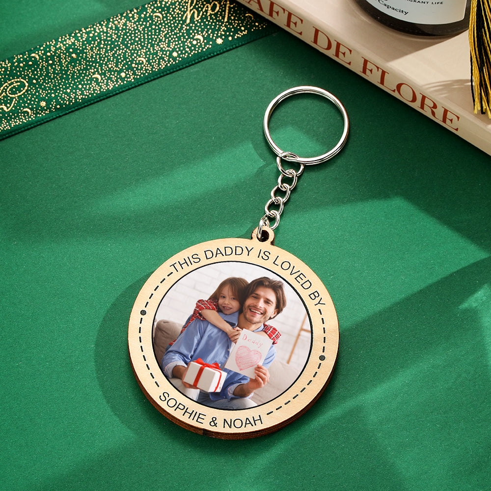 Custom Photo Keychain Personalized Wooden Round Keychain Father's Day Gift detail