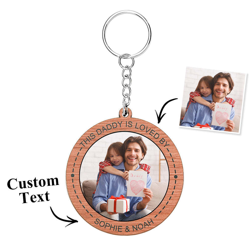 Custom Photo Keychain Personalized Wooden Round Keychain Father's Day Gift - soufeelus
