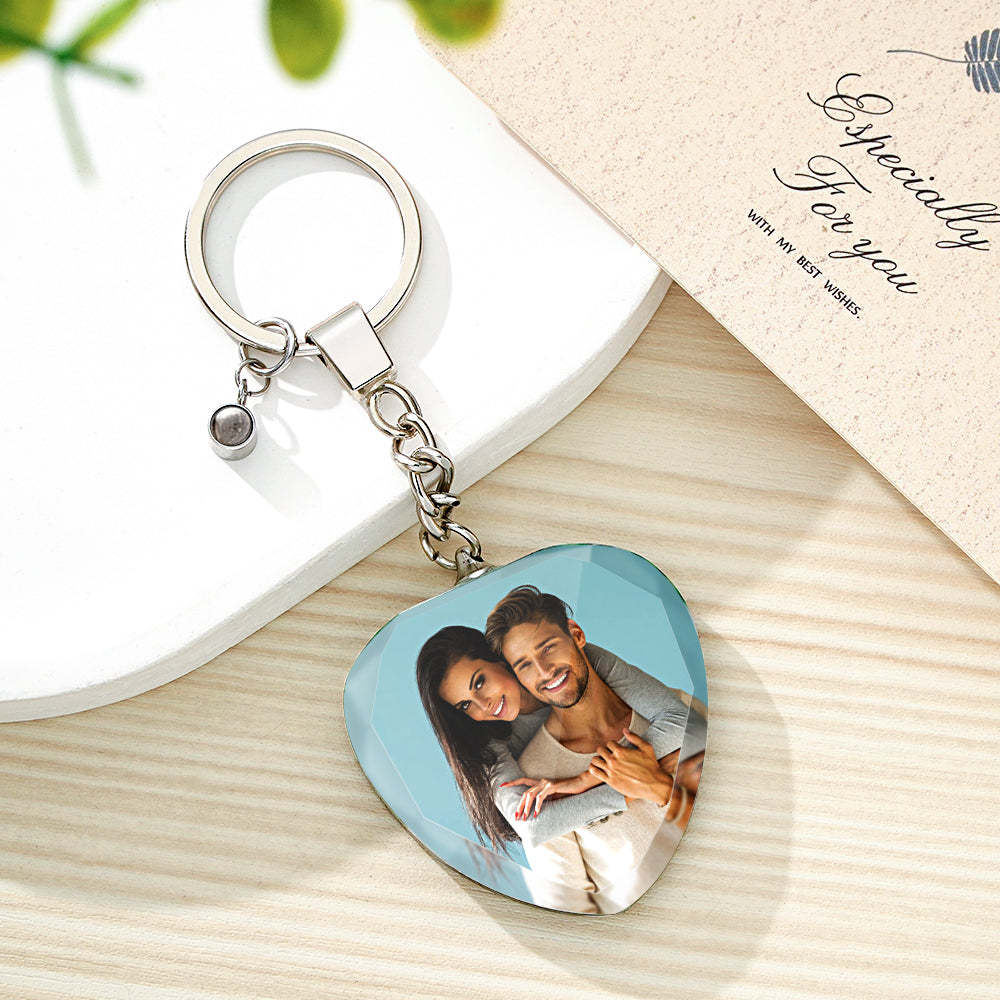 Custom Photo Projection Keychain Crystal Keychain Couple's Heart-shaped - soufeelus