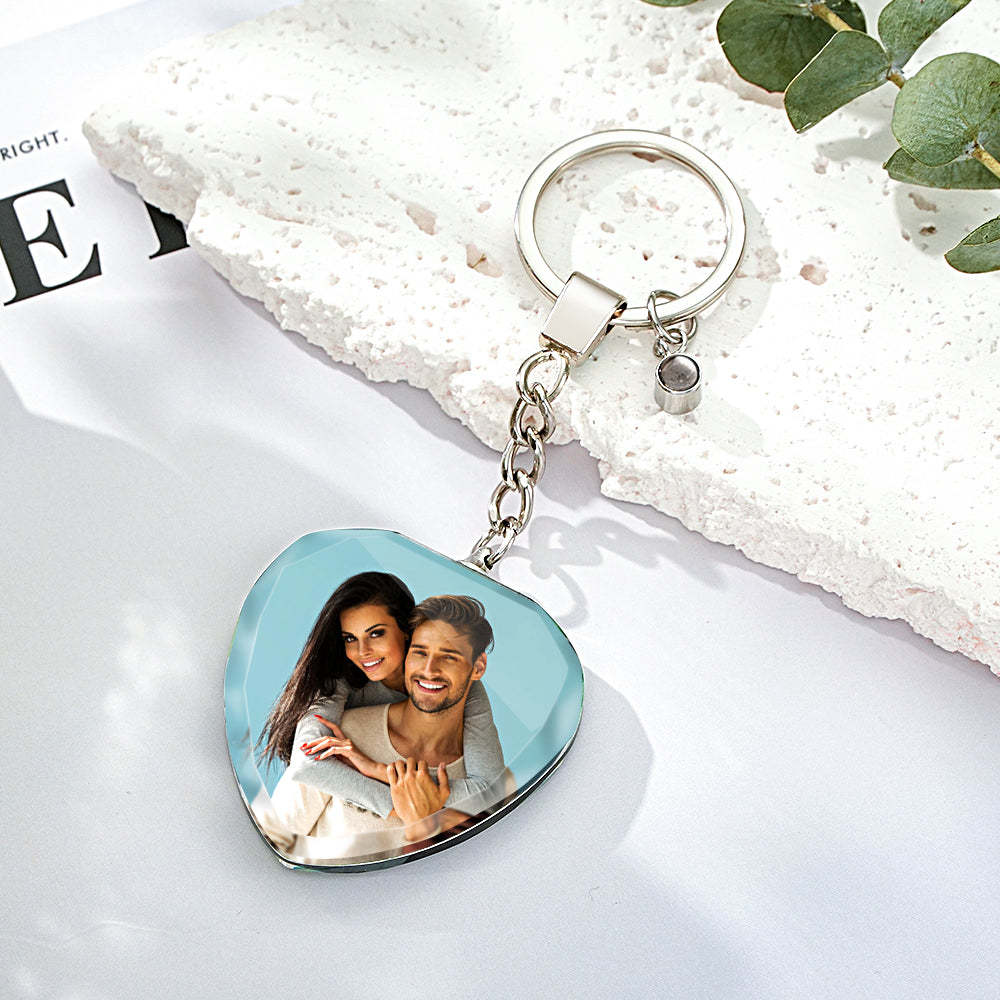 Custom Photo Projection Keychain Crystal Keychain Couple's Heart-shaped - soufeelus