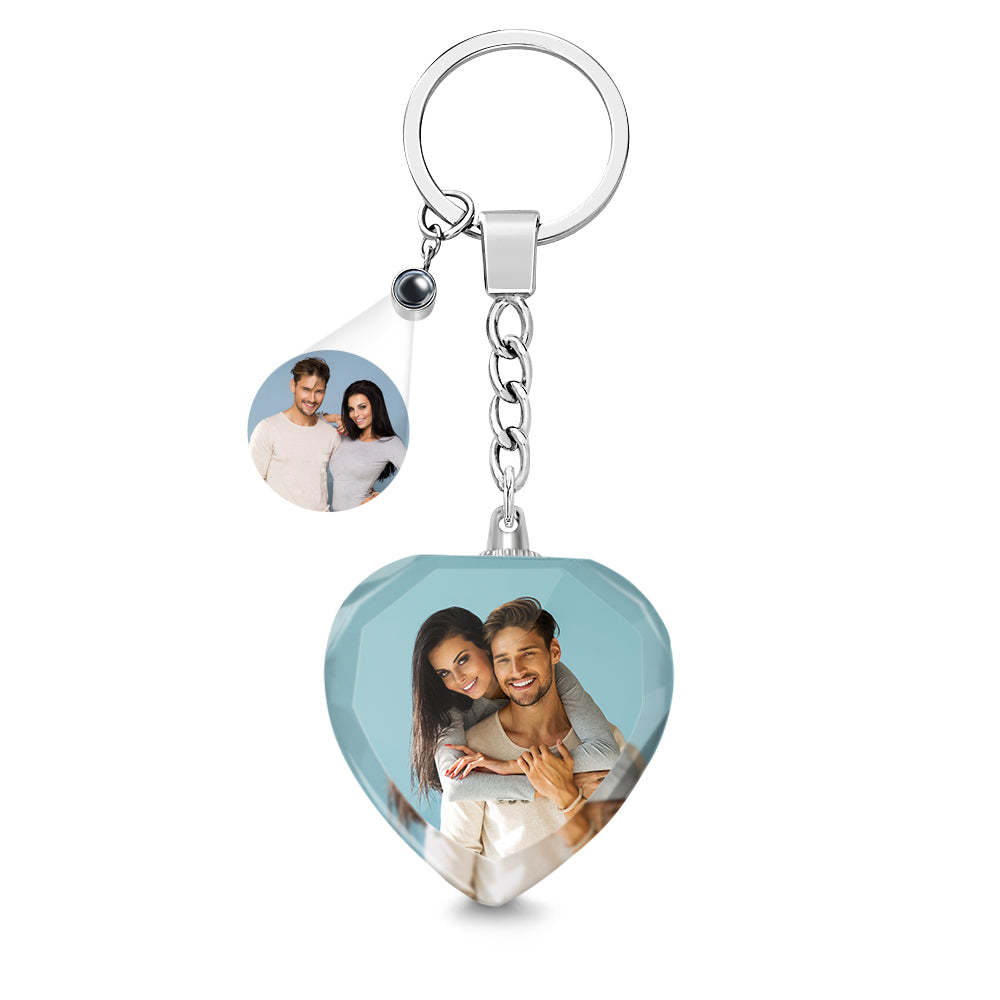 Custom Photo Projection Keychain Crystal Keychain Couple's Heart-shaped - soufeelus