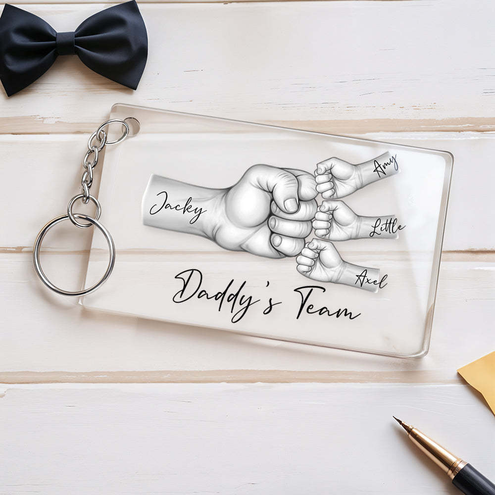 Personalized Daddy's Team Fist Bump Keychain, Custom Dad Acrylic Keychain, Father's Day Gift from Kids, Father's Day Gift for Daddy Grandpa - soufeelus
