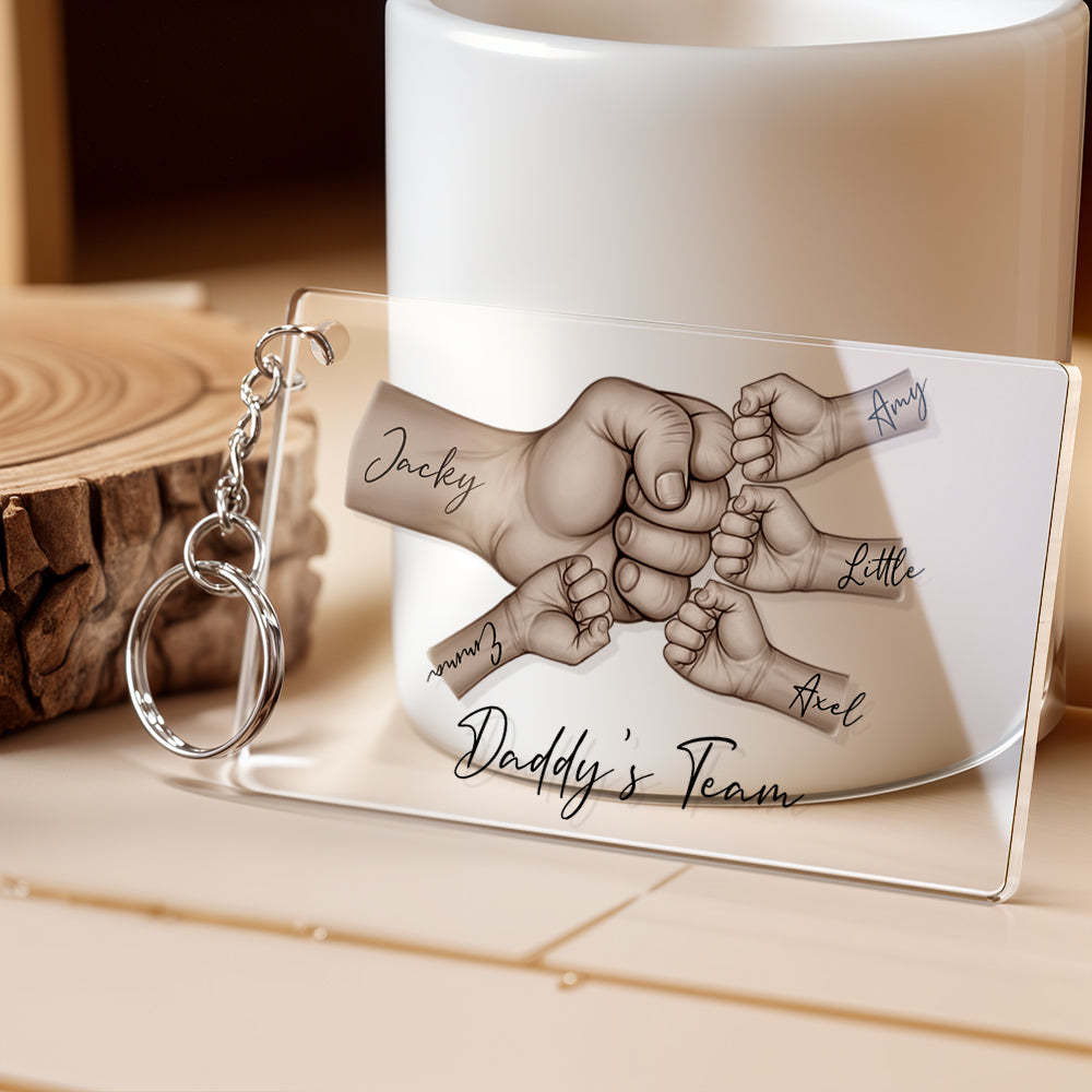 Personalized Daddy's Team Fist Bump Keychain, Custom Dad Acrylic Keychain, Father's Day Gift from Kids, Father's Day Gift for Daddy Grandpa - soufeelus