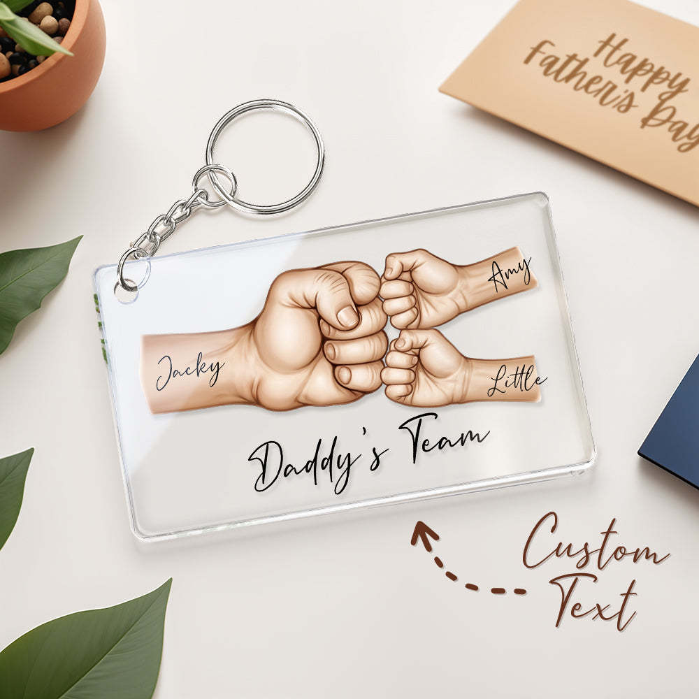 Personalized Daddy's Team Fist Bump Keychain, Custom Dad Acrylic Keychain, Father's Day Gift from Kids, Father's Day Gift for Daddy Grandpa - soufeelus