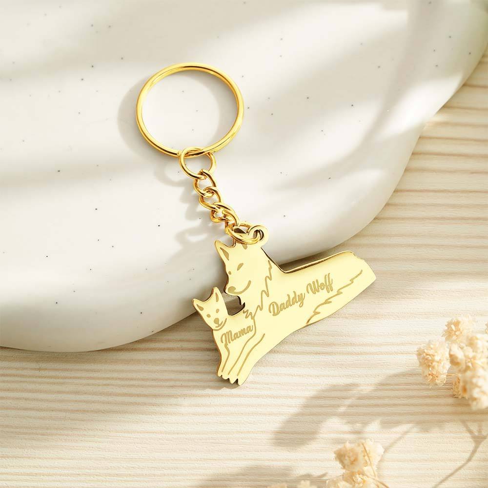 Personalized Wolf Keychain with Engraved Family Names Gift for Family - soufeelus