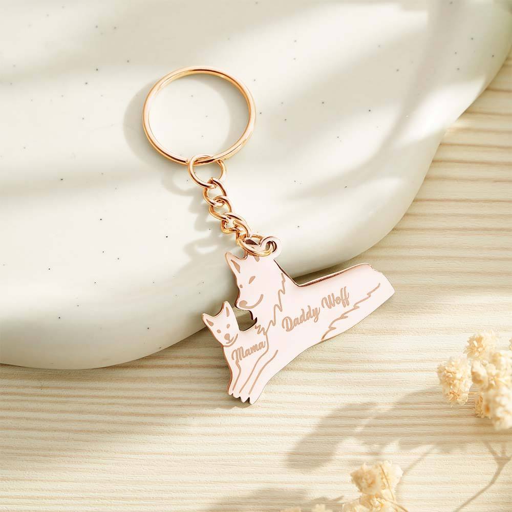 Personalized Wolf Keychain with Engraved Family Names Gift for Family - soufeelus