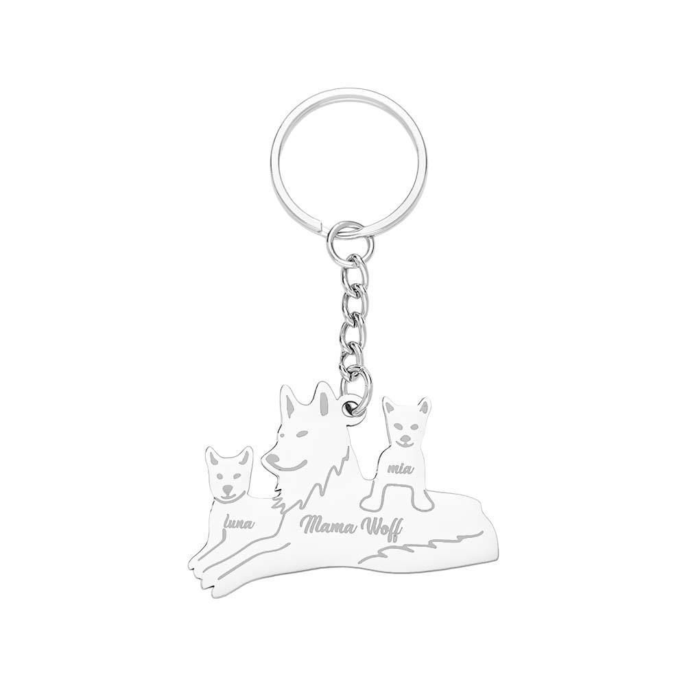 Personalized Wolf Keychain with Engraved Family Names Gift for Family - soufeelus