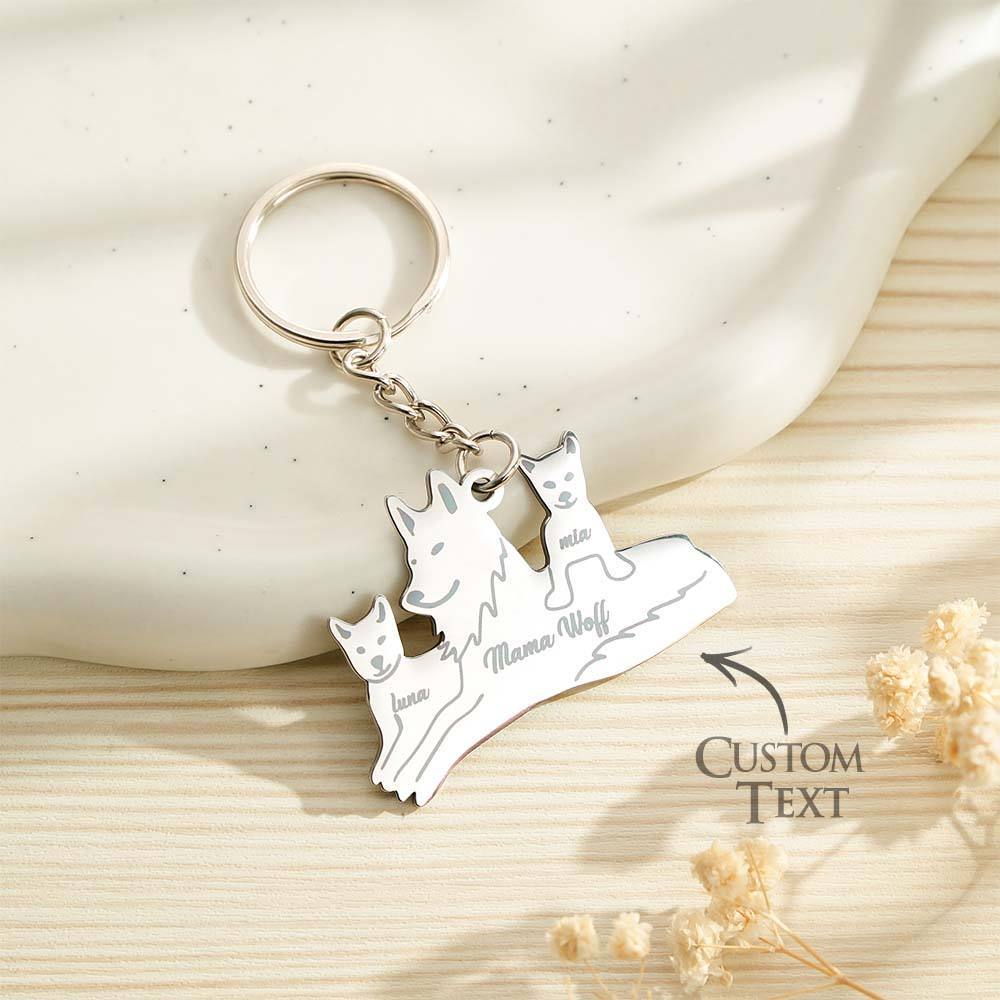 Personalized Wolf Keychain with Engraved Family Names Gift for Family - soufeelus
