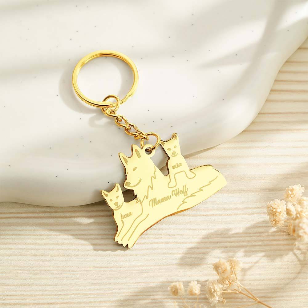 Personalized Wolf Keychain with Engraved Family Names Gift for Family - soufeelus
