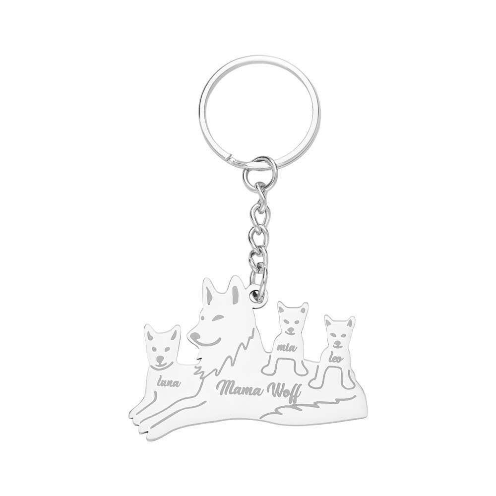 Personalized Wolf Keychain with Engraved Family Names Gift for Family - soufeelus