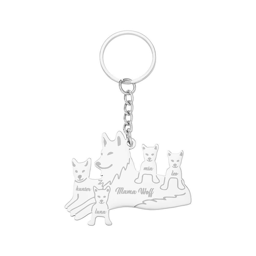 Personalized Wolf Keychain with Engraved Family Names Gift for Family - soufeelus