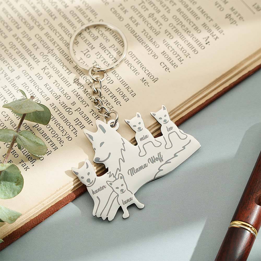 Personalized Wolf Keychain with Engraved Family Names Gift for Family - soufeelus