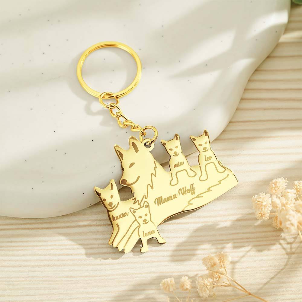 Personalized Wolf Keychain with Engraved Family Names Gift for Family - soufeelus