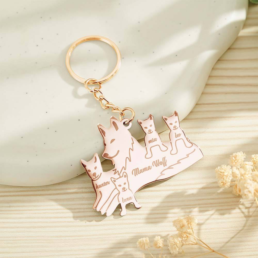 Personalized Wolf Keychain with Engraved Family Names Gift for Family - soufeelus