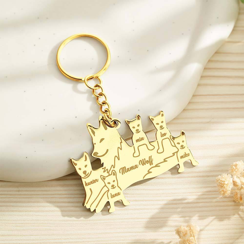 Personalized Wolf Keychain with Engraved Family Names Gift for Family - soufeelus