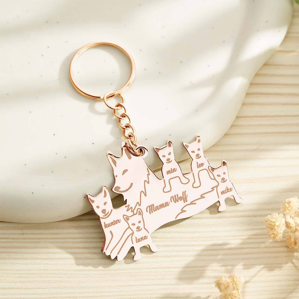 Personalized Wolf Keychain with Engraved Family Names Gift for Family - soufeelus