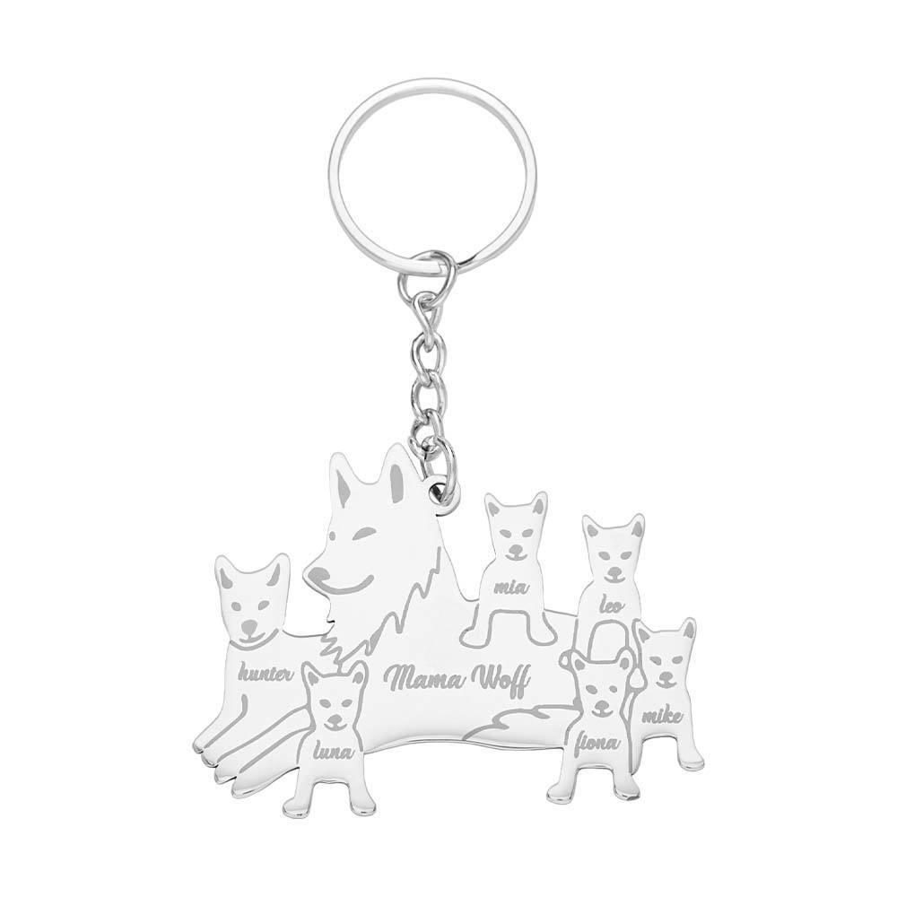 Personalized Wolf Keychain with Engraved Family Names Gift for Family - soufeelus