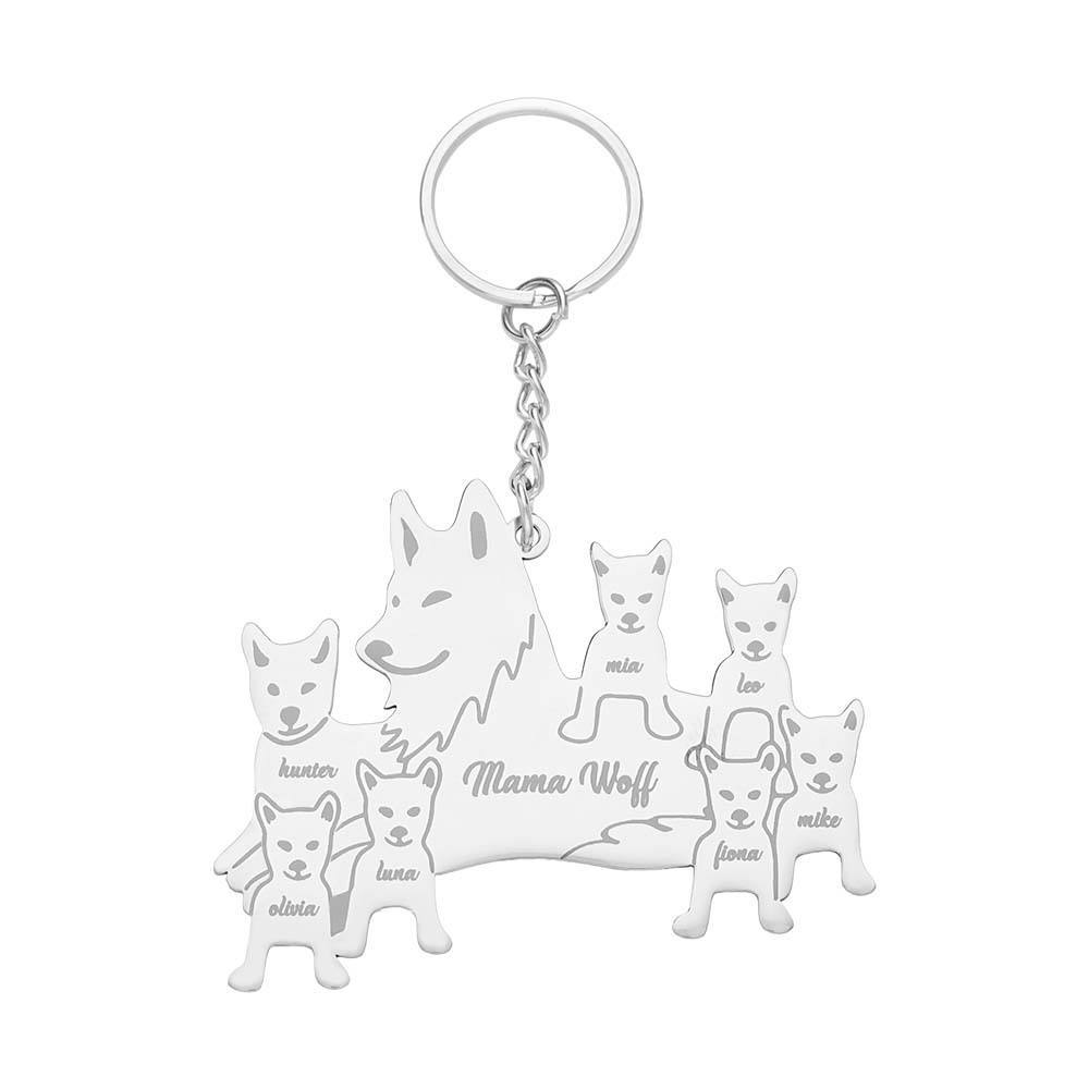 Personalized Wolf Keychain with Engraved Family Names Gift for Family - soufeelus