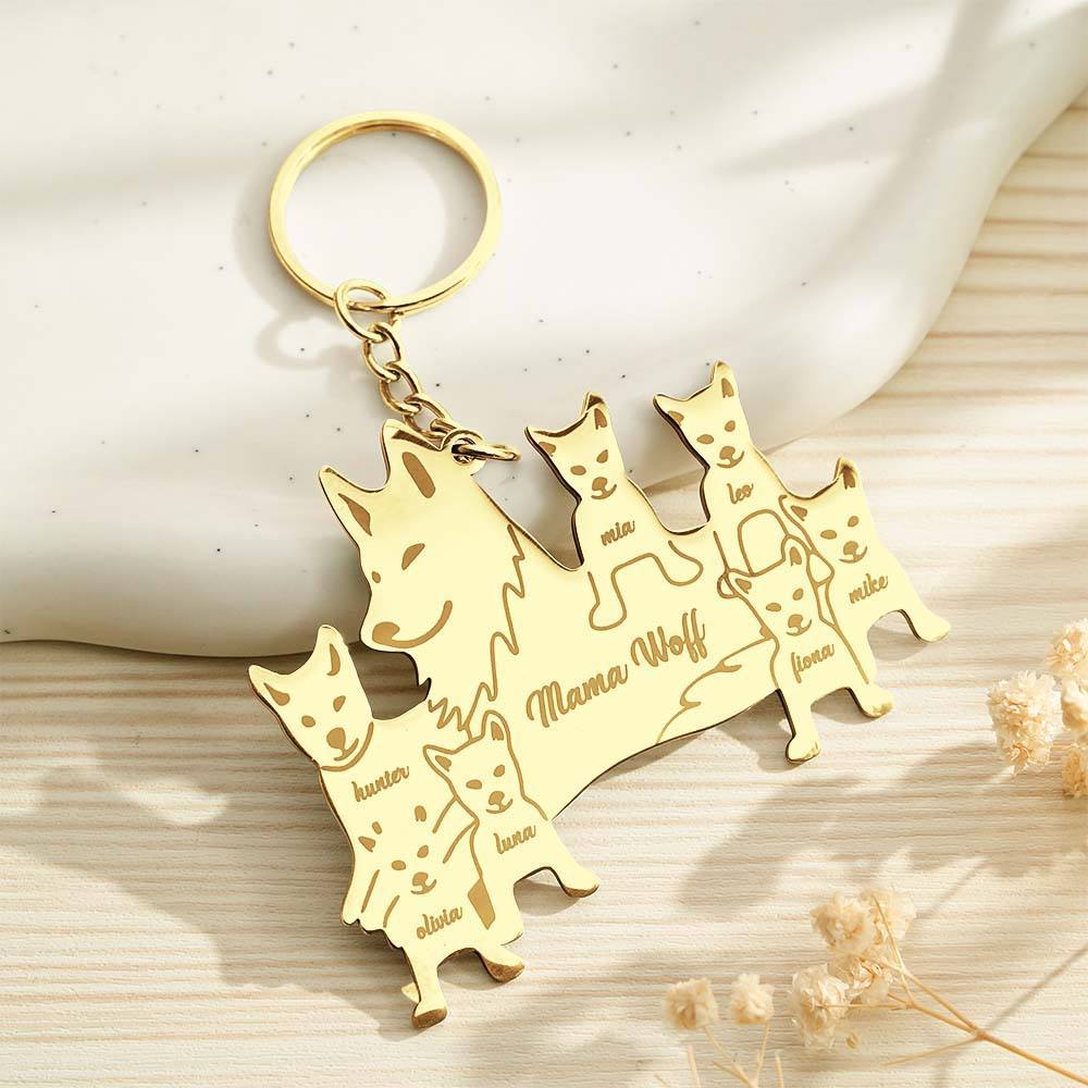 Personalized Wolf Keychain with Engraved Family Names Gift for Family - soufeelus