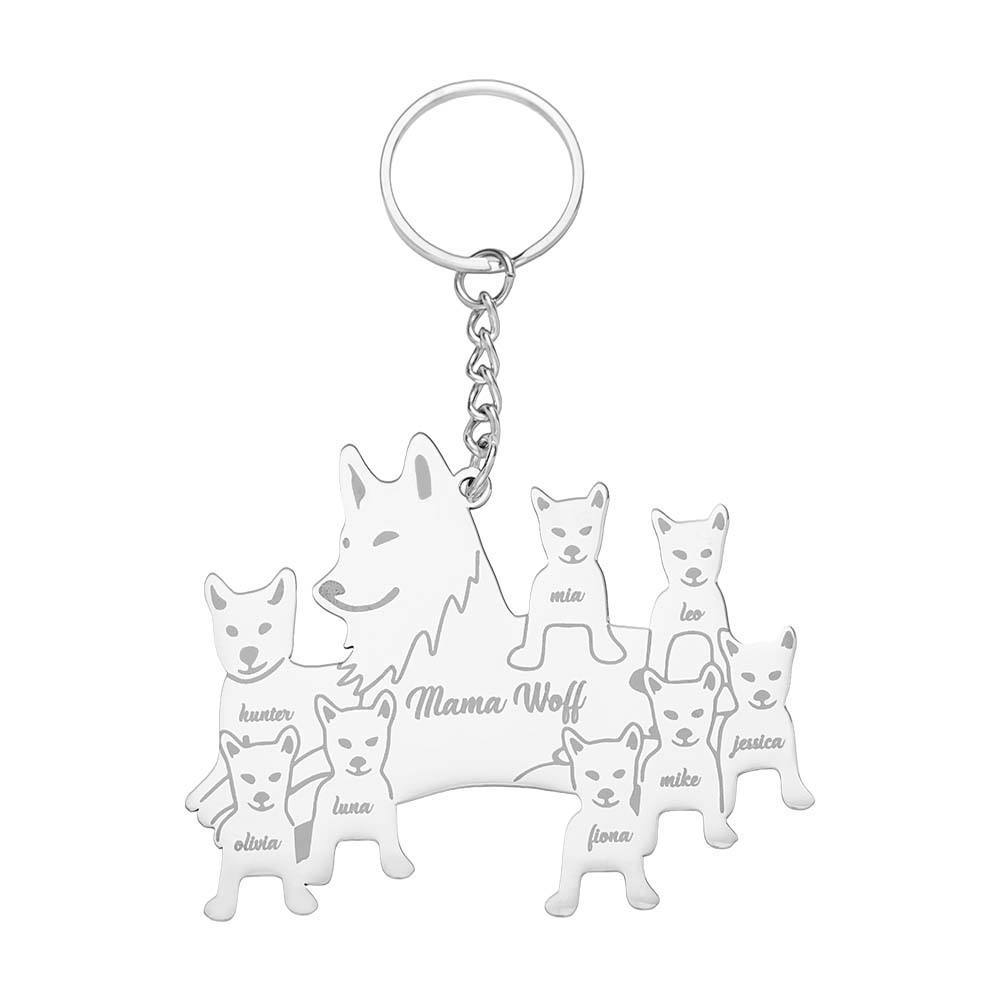 Personalized Wolf Keychain with Engraved Family Names Gift for Family - soufeelus