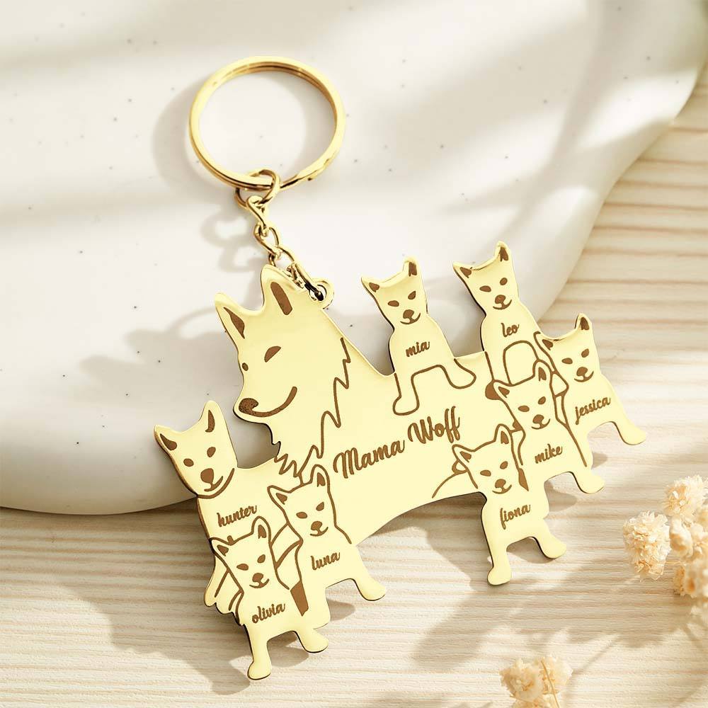 Personalized Wolf Keychain with Engraved Family Names Gift for Family - soufeelus