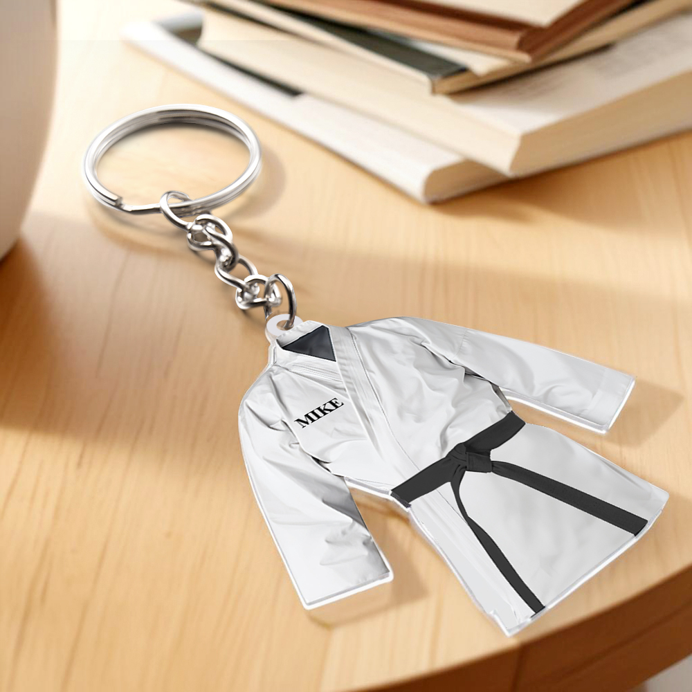 Custom Karate Uniform Acrylic Keychain With Text Unique Gift For Taekwondo Fighter - soufeelus