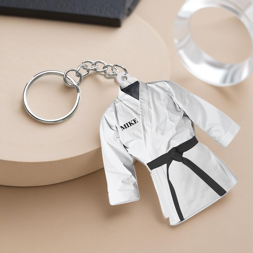 Custom Karate Uniform Acrylic Keychain With Text Unique Gift For Taekwondo Fighter - soufeelus