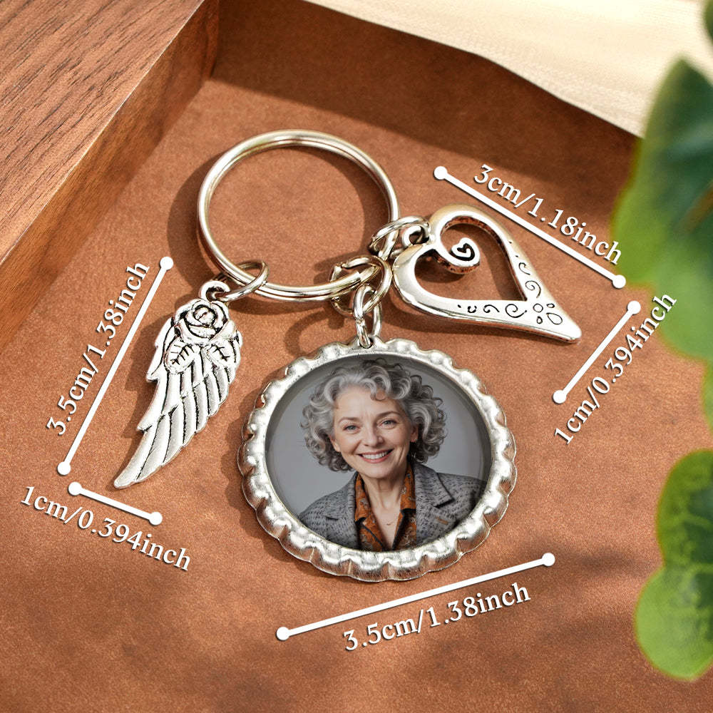 Personalized Photo Keychain with Text Heart Wing Keychain Memorial Gift - soufeelus