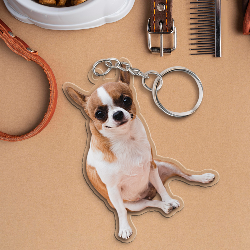 Custom Photo Happiness Is A Warm Puppy - Dog & Cat Personalized Custom Shaped Acrylic Keychain - Gift For Pet Owners, Pet Lovers