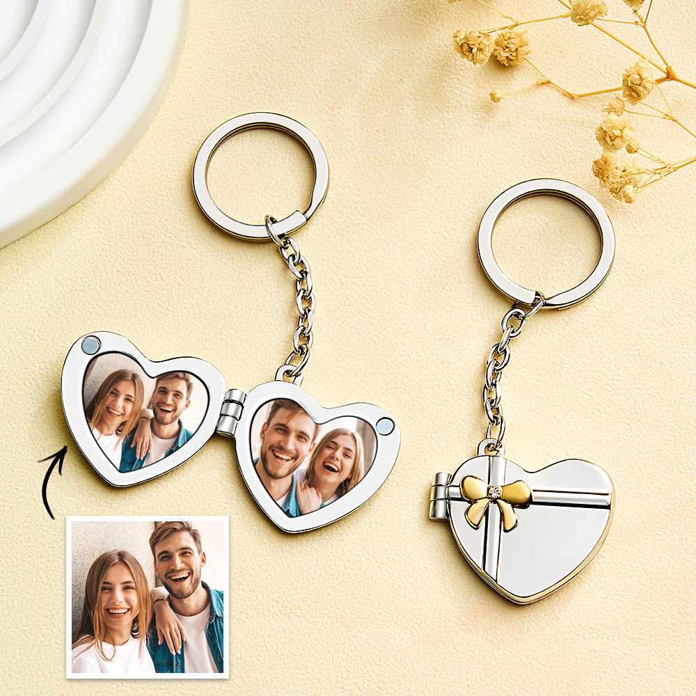 Custom Heart Photo Frame Keychain Couple Gifts