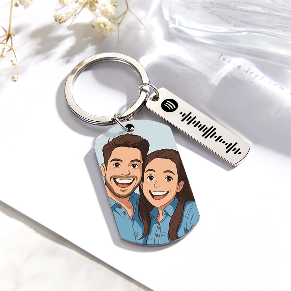 Personalized Spotify Calendar Keychain Gibli Style Custom Picture & Music Song Code Couples Photo Keyring Best Gifts - soufeelus