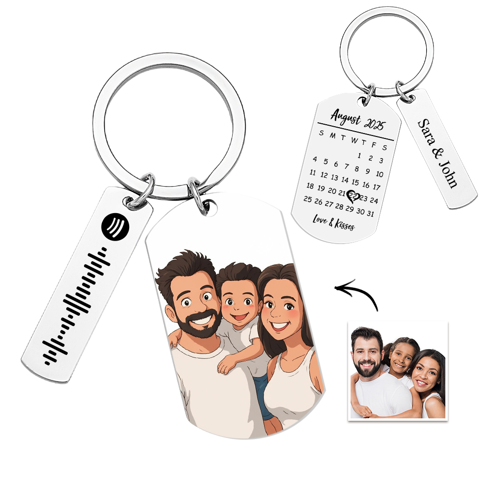 Personalized Spotify Calendar Keychain Gibli Style Custom Picture & Music Song Code Couples Photo Keyring Best Gifts - soufeelus