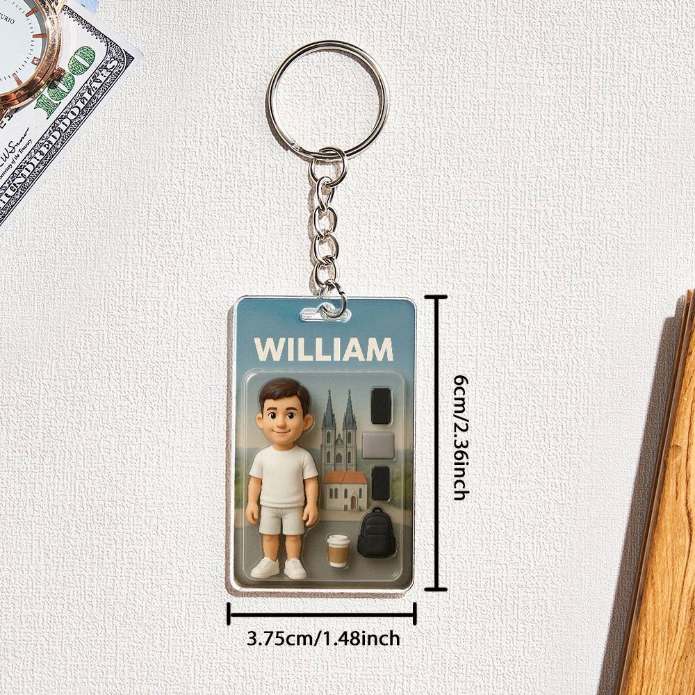 3D Effect Action Figure Pack Packaging Toy Box Style Art Gift Personalized Acrylic Keychain Gift for Dad Father's Day Gift - soufeelus