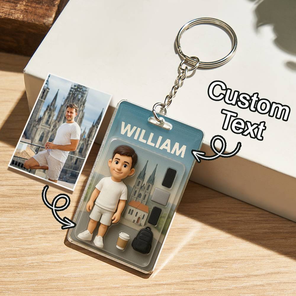 3D Effect Action Figure Pack Packaging Toy Box Style Art Gift Personalized Acrylic Keychain Gift for Dad Father's Day Gift - soufeelus
