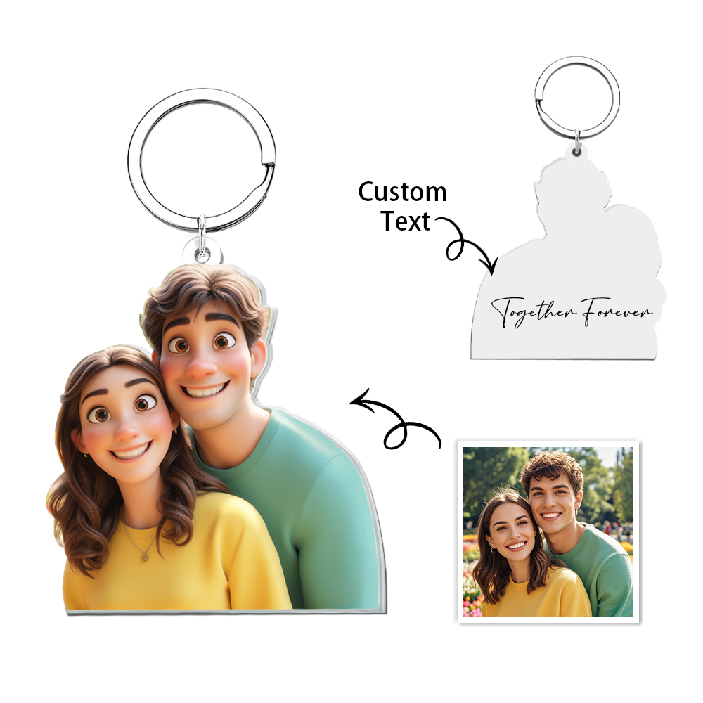 Custom Cartoon Style Photo Keychain Titanium Steel Keychain Memorial Gifts Couple Gifts - soufeelus
